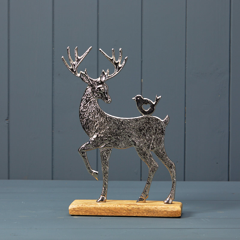 Metal Reindeer on Wooden Base (27cm) detail page